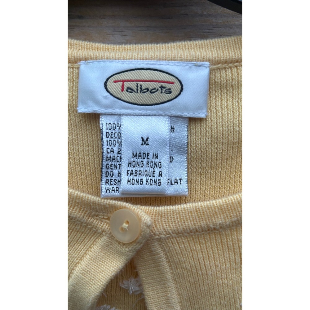 Talbots Yellow Cotton Daisy Embroidered Button Front Cardigan Sweater Womens M - Picture 4 of 6